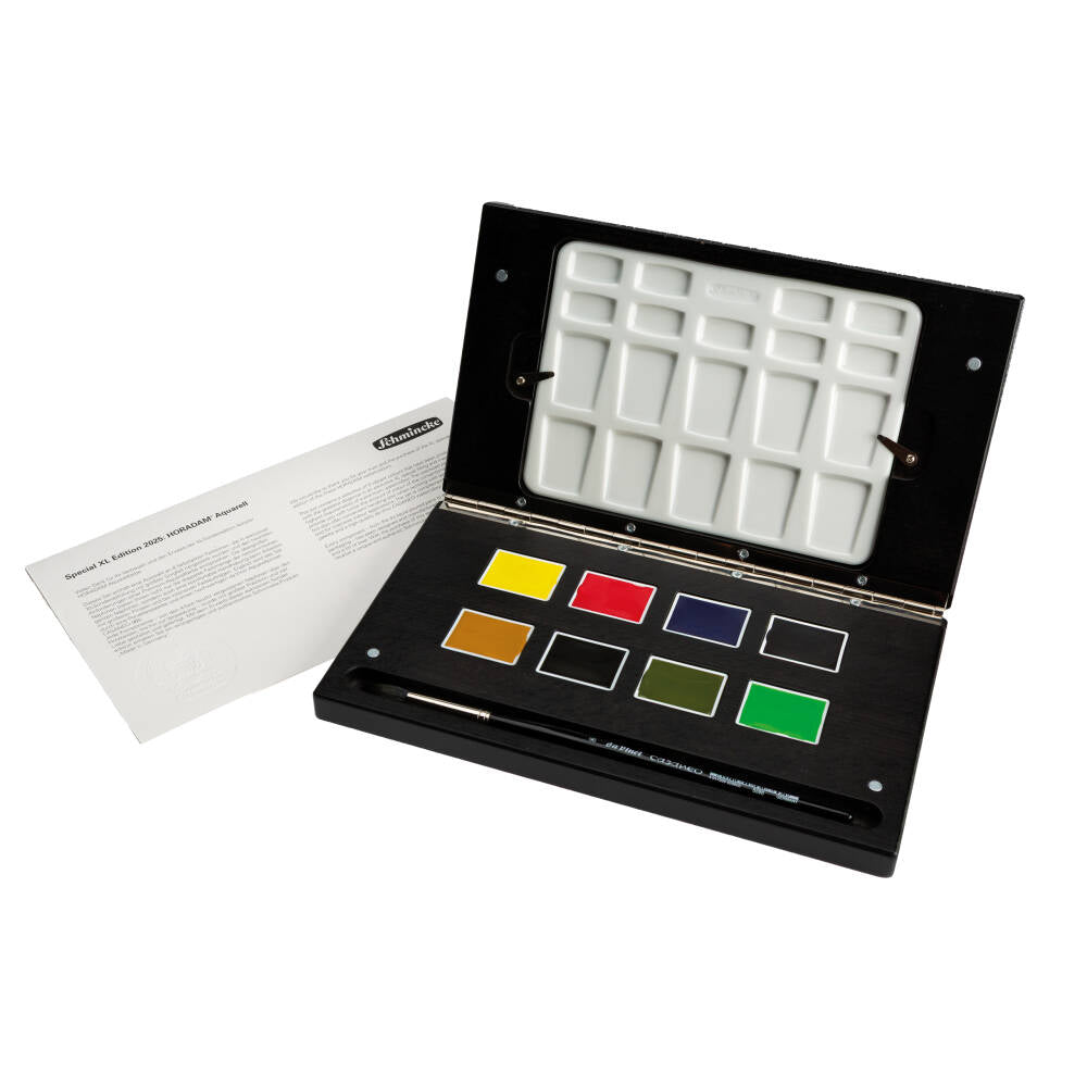 Schmincke Horadam Aquarell Ahşap Kutu Artist Suluboya Seti 8'li XL Tablet Fırça ve Palet Hediyeli