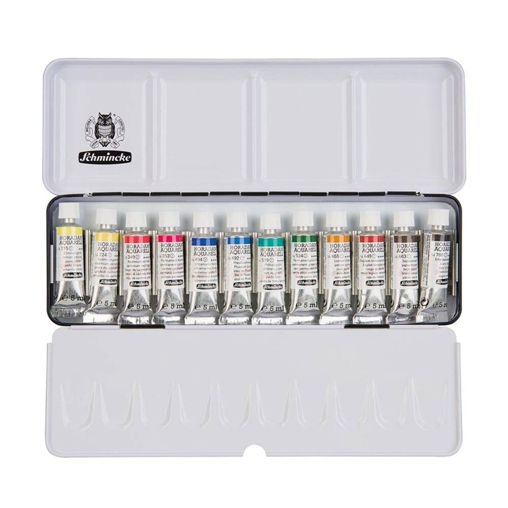 Schmincke Horadam Aquarell Metal Kutu Cep Artist Sulu Boya Seti 12 X 5 ml Tüp 74112