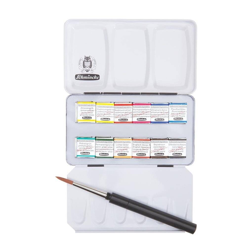 Schmincke Horadam Aquarell Metal Box Pocket Artist Watercolor Set 12 x Half Pan 74012