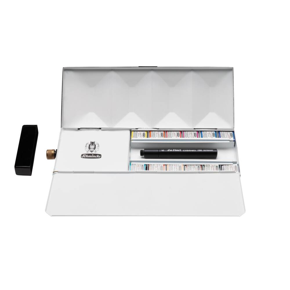 Schmincke Horadam Aquarell Özel Üretim Su Hazneli Metal Kutu Artist Sulu Boya Seti 12 X Yarım Tablet 74659
