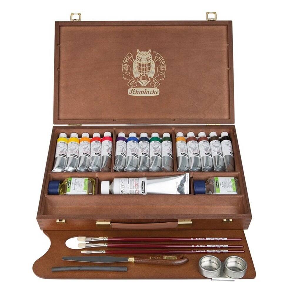 Schmincke Mussini Oil Paint Set Wooden Box 15x35 ml + white 150 ml