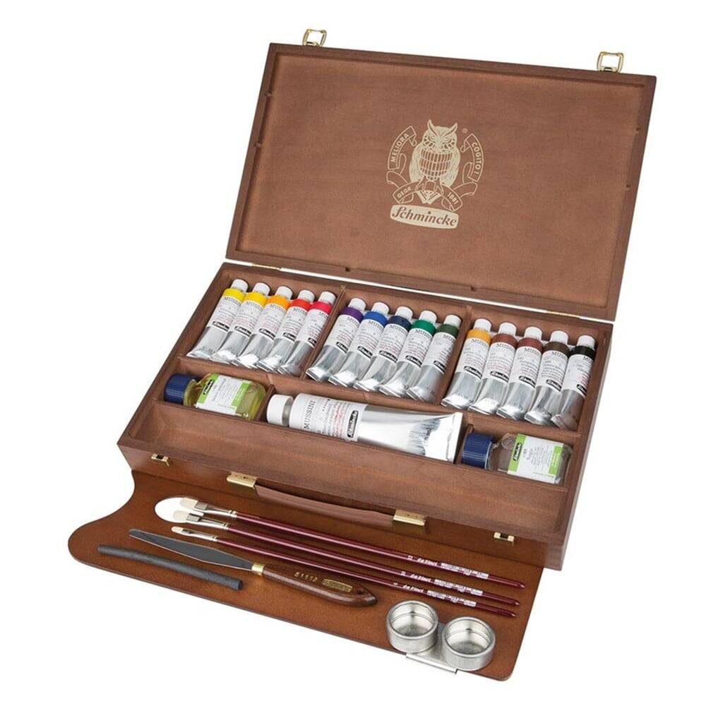 Schmincke Mussini Oil Paint Set Wooden Box 15x35 ml + white 150 ml