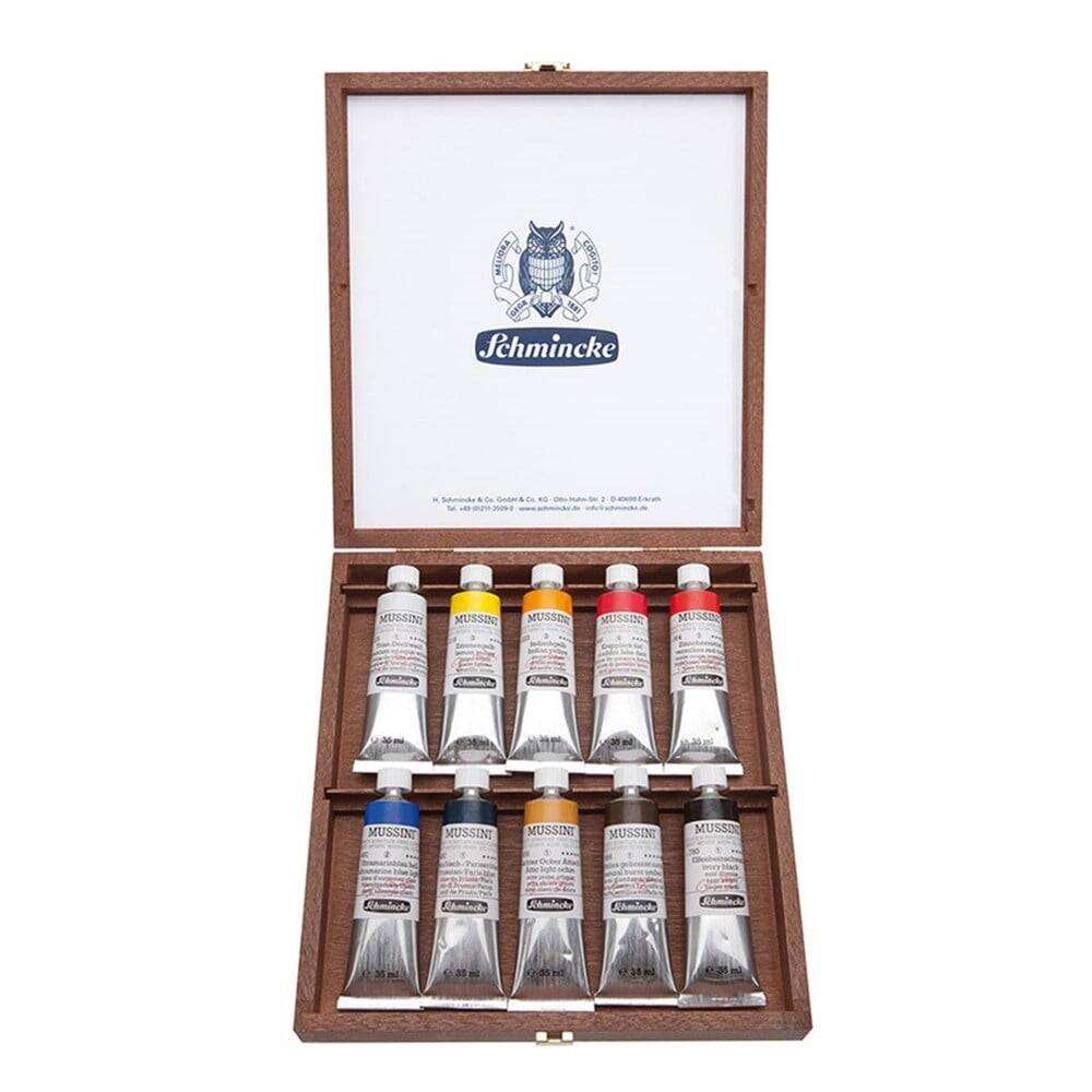 Schmincke Mussini Oil Paint Set Wooden Box 10 x 35ml Tubes