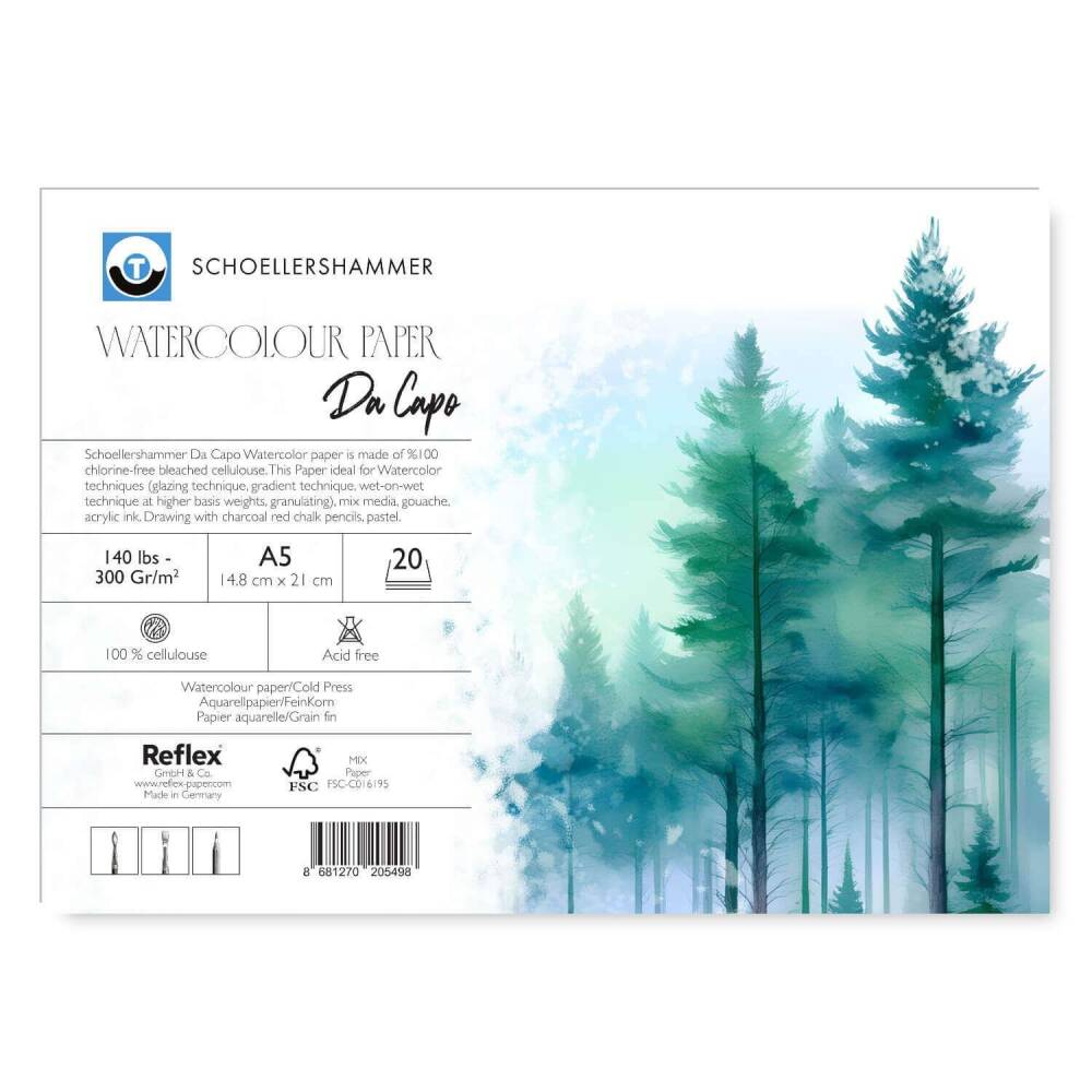 Schoellershammer Da Capo Cold Press Hardcover Watercolor Notebook 300 gr A5 20 Sheets