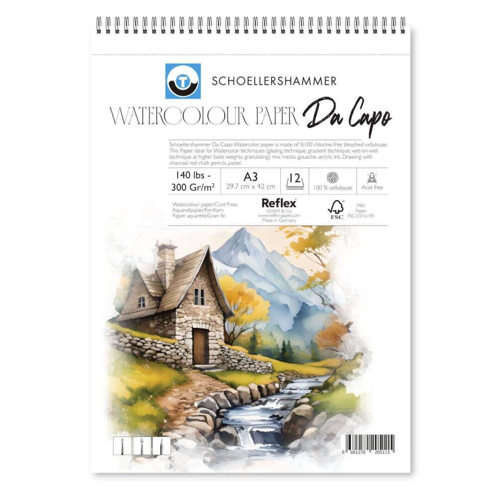 Schoellershammer Da Capo Cold Press Watercolor Notebook 300 gr A3 12 Sheets