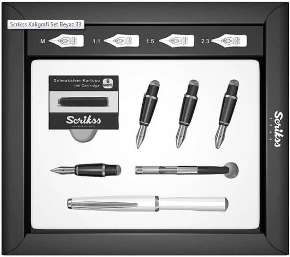 Scrikss Dolma Kalem Seti Beyaz 0,5 mm - 1 mm - 1,5 mm - 2 mm ( Hat İçin Özel Kesilmiş Uçlar)