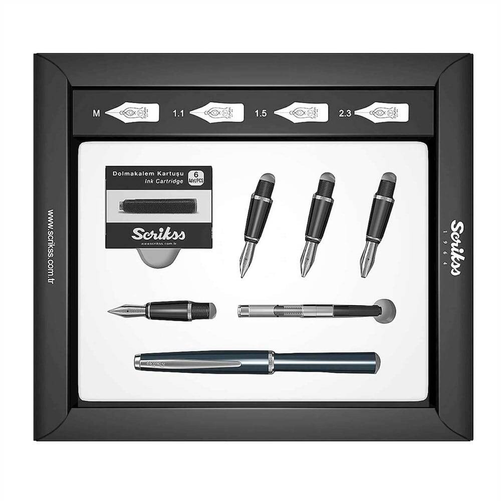 Scrikss Dolma Kalem Seti Lacivert 0,5 mm - 1 mm - 1,5 mm - 2 mm ( Hat İçin Özel Kesilmiş Uçlar)