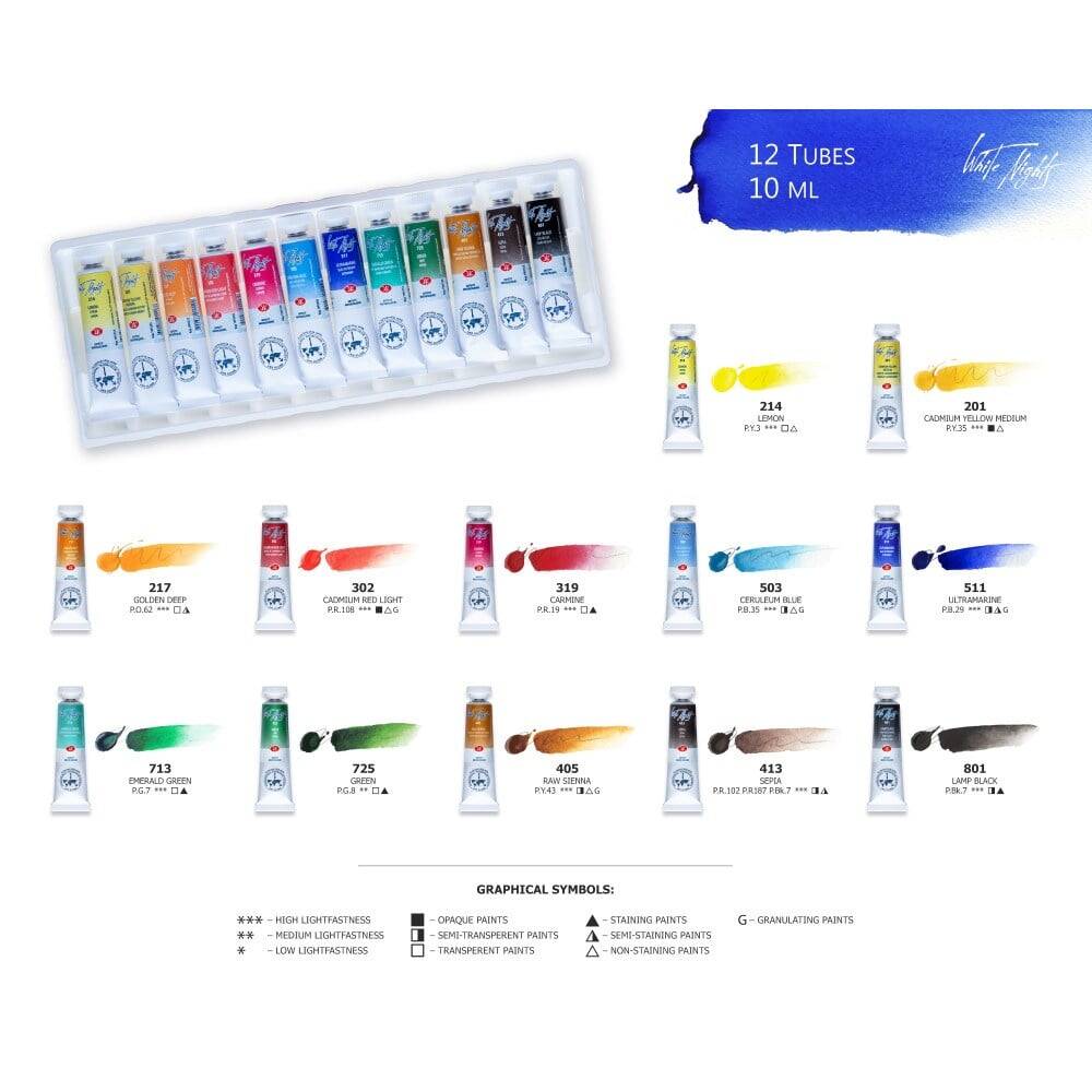 St. Petersburg White Nights Tube Watercolor Set 12 Colors Plastic Box