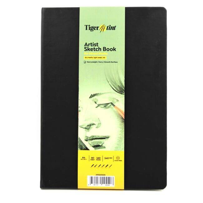 Tigertint Hard Cover Sketchbook 140g A4 80 Sheets Black