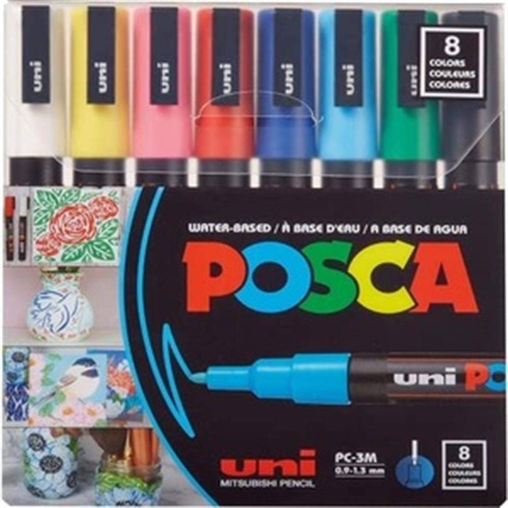 Uni Posca PC-3M 0.9-1.3 mm 8'li Ana Renkler