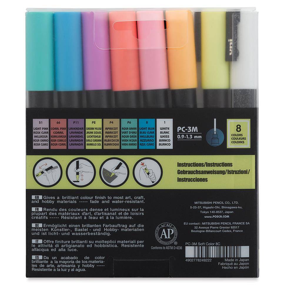 Uni Posca PC-3M 0.9-1.3 mm 8-Pack Soft Colors