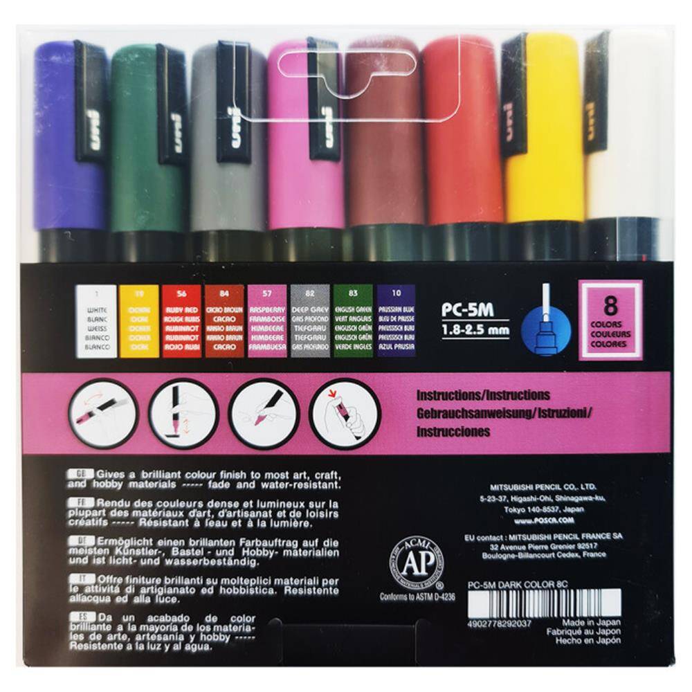 Uni Posca PC-5M 1.8-2.5 mm 8-pack Dark Colors