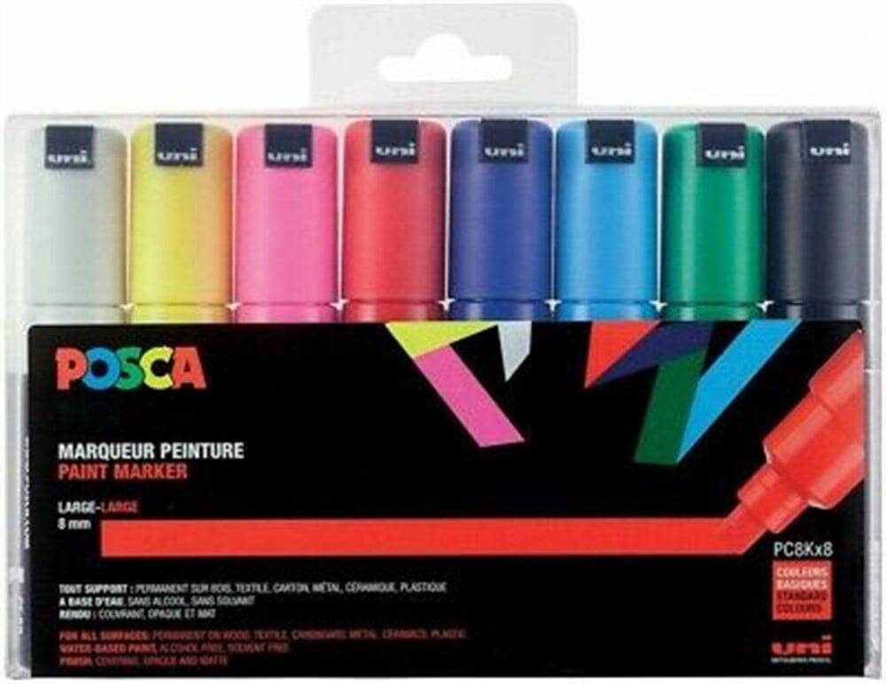 Uni Posca Pc-8K Acrylic Marker 8 mm Chisel Tip 7+1 Main Colors