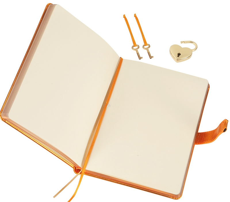 Victoria's Journals Hush Hush Kilitli Mekanik Defter Kutulu 13x18 cm 80 gr 160 Yaprak Metalik Turuncu
