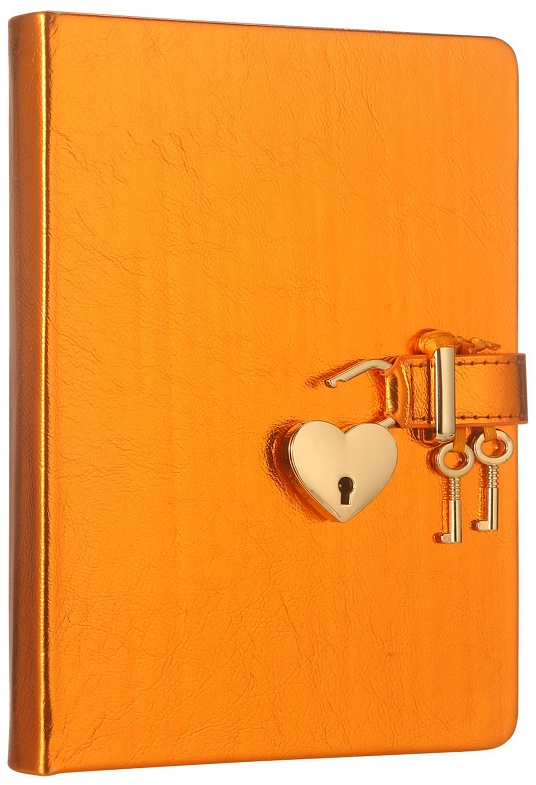 Victoria's Journals Hush Hush Kilitli Mekanik Defter Kutulu 13x18 cm 80 gr 160 Yaprak Metalik Turuncu