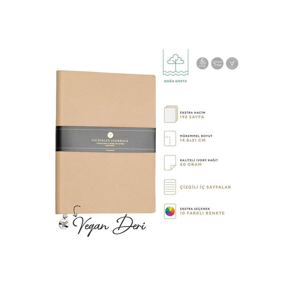 Victoria's Journals Smyth Classic Esnek Kapak Çizgili Defter A5 80 gr 96 Yaprak Bej