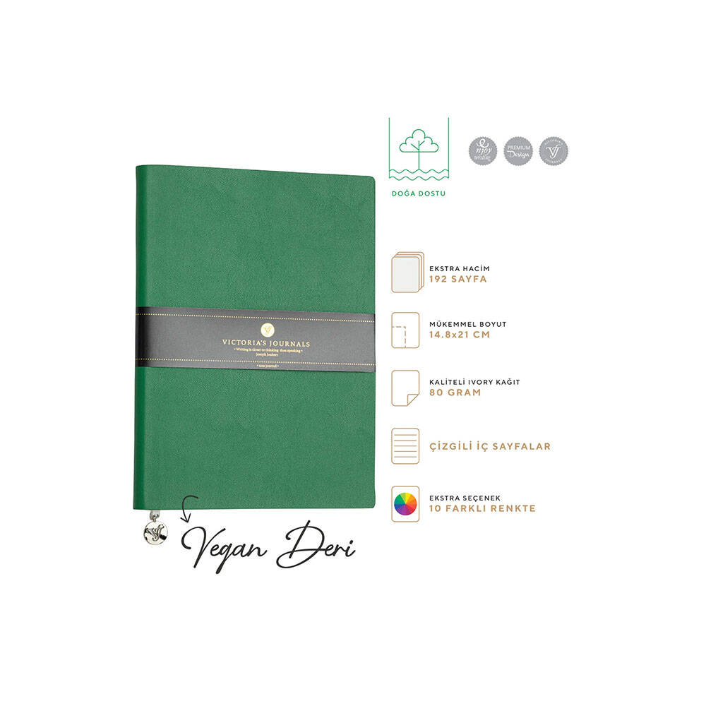 Victoria's Journals Smyth Classic Esnek Kapak Çizgili Defter A5 80 gr 96 Yaprak Yeşil