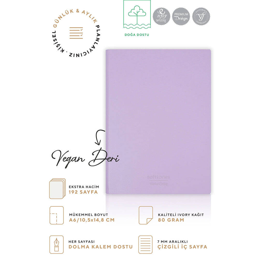 Victoria's Journals Softtons Esnek Kapak Çizgisiz Defter A6 80 gr 96 Yaprak Lila