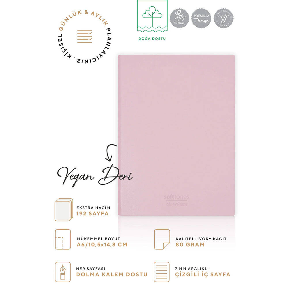 Victoria's Journals Softtons Esnek Kapak Çizgisiz Defter A6 80 gr 96 Yaprak Pudra