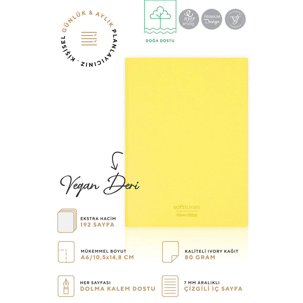 Victoria's Journals Softtons Esnek Kapak Çizgisiz Defter A6 80 gr 96 Yaprak Sarı