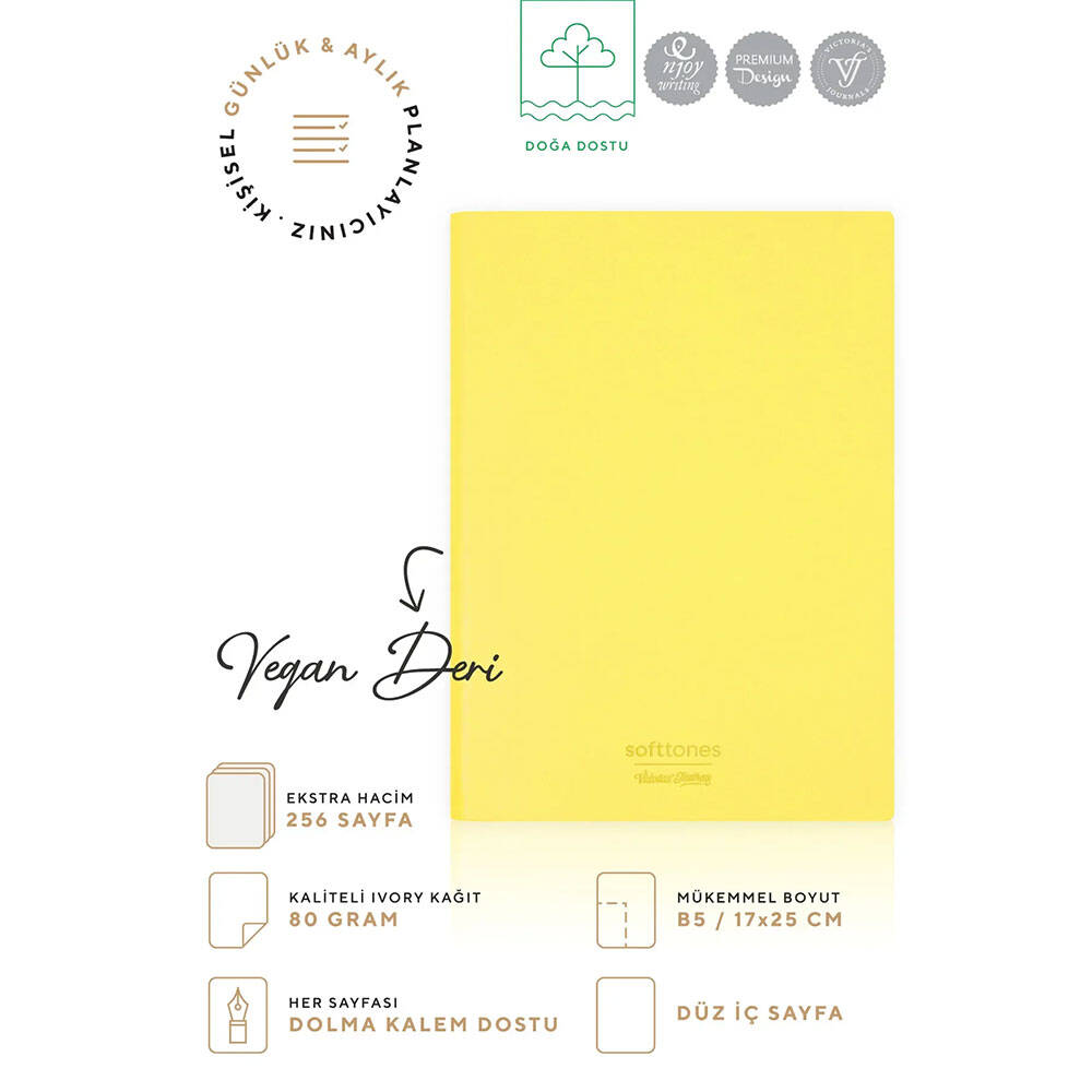 Victoria's Journals Softtons Esnek Kapak Çizgisiz Defter B5 80 gr 128 Yaprak Sarı