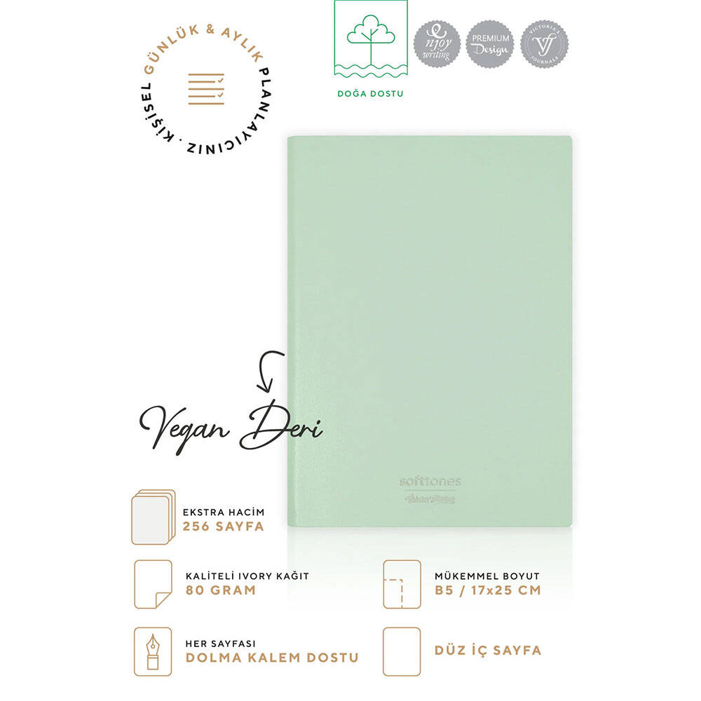 Victoria's Journals Softtons Esnek Kapak Çizgisiz Defter B5 80 gr 128 Yaprak Yeşil
