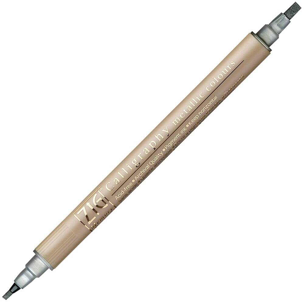 Zig Double-Ended Gilded Invitation and Calligraphy Pen 2 mm + 3.5 mm 102 Metallic Silver
