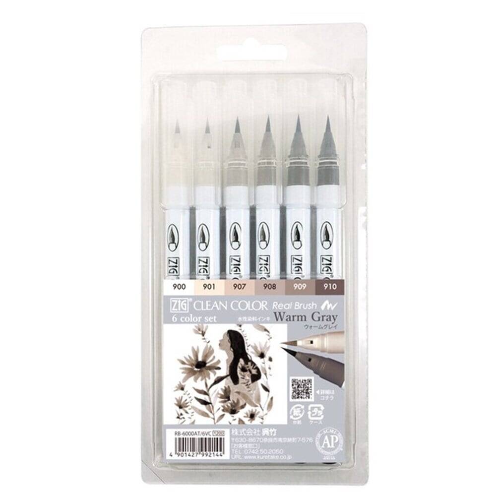 Zig Clean Color Real Brush RB-6000 6-pack Warm Gray